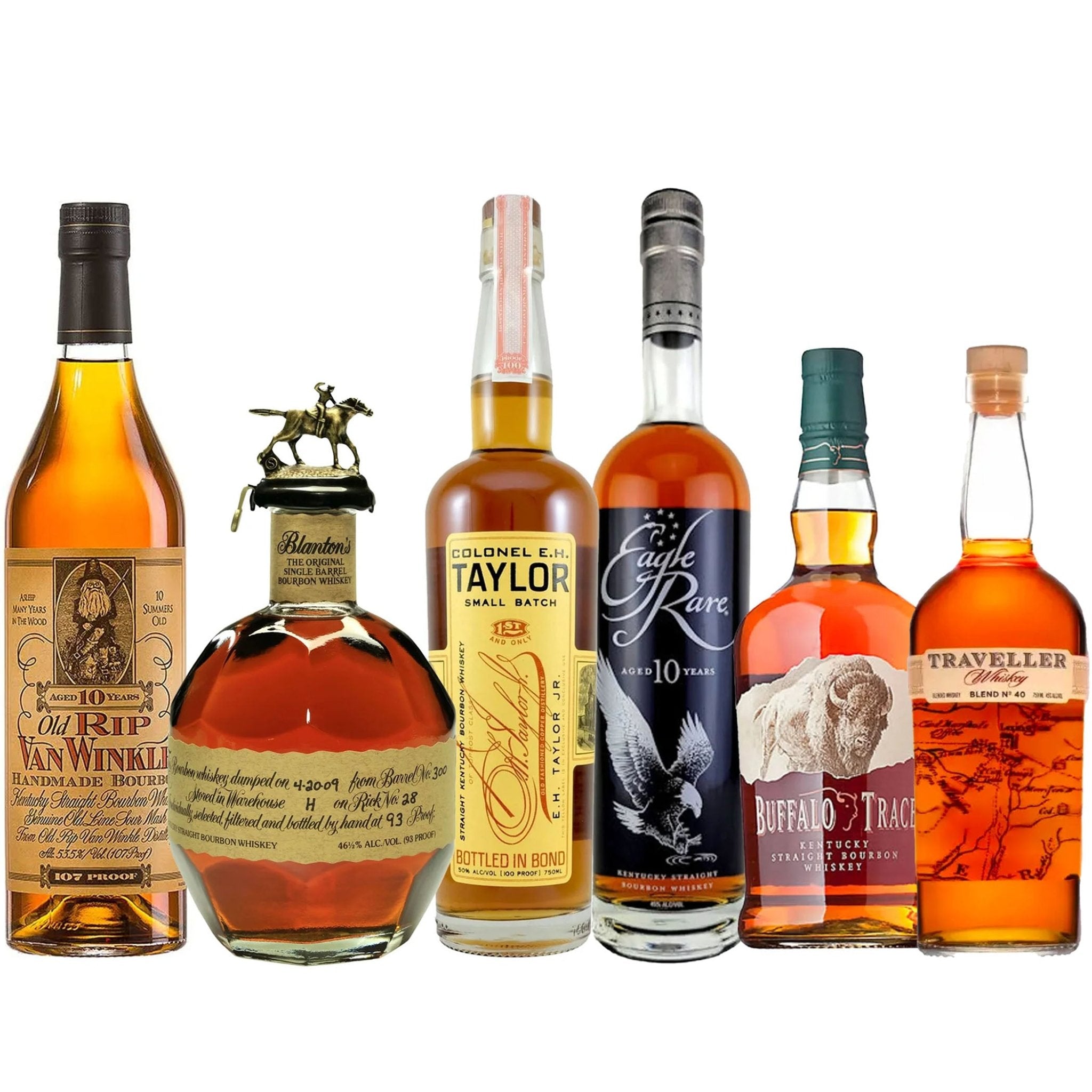 Old Rip Van Winkle, Blanton’s, E.H. Taylor, Eagle Rare, Buffalo Trace &amp; Traveller Bundle - Liquor Boutique